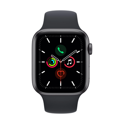 Apple Watch SE (v2) GPS, 44mm, sötétszürke, éjfekete sportszíjjal